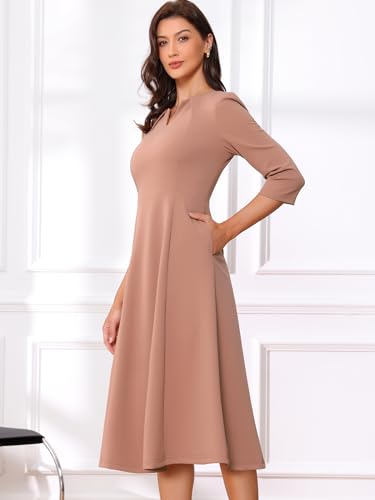 Image of Allegra K Womens 3 /4 Sleeve A-Line Business Work Formal Midi Dress