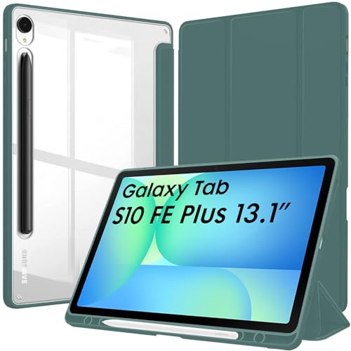 Image of Robustrion Cover Case for Samsung Galaxy Tab S10 FE Plus 13.1 inch Cover with [Pencil Holder] Hybrid Cover for Samsung Tab S10 FE Plus 13.1 inch Tablet [Auto Sleep Wake Support] - Dark Green
