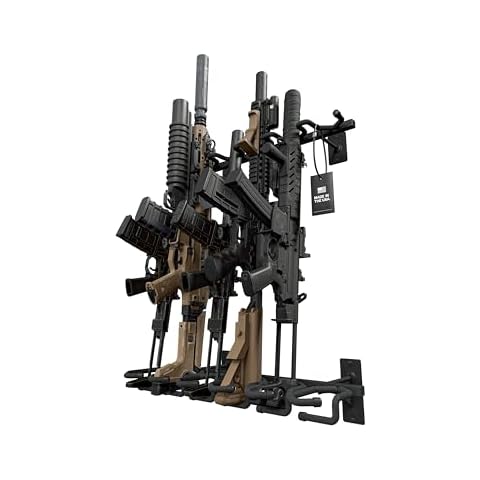 Hold Up Displays Gun Rack Wall Mount, Vertical Gun Rack, Rifle Rack, Holds 6 Shotguns, Rifles, & More, Heavy Duty Steel Indoor Gun Rack, Home Gun Storage Solutions - Made in The USA Cover