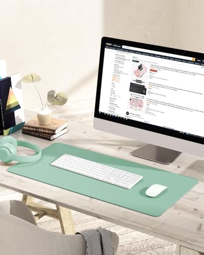 Image of Non-Slip Desk Pad, Waterproof PVC Leather Desk Table Protector, Ultra Thin Large Mouse Pad, Easy Clean Laptop Desk Writing Mat for Office Work /Home /Decor (Pale Green, 31.5 inch x 15.7 inch)