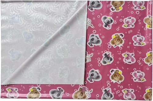 Image of Waterproof PVC Plastic Mattress Protector Double Bed Flat Bedsheet with Elastic for Babies Girls & Boys (Pink Koala)