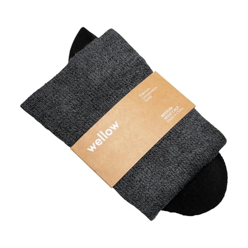 Image of Wide Calf Compression Socks for Men & Women, 18-25 mmHg Made with Viscose from Bamboo, Nurses & Pregnancy Support, Relieves Swelling, Knee High, XL, Charcoal Azure