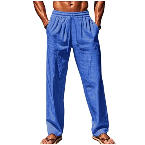 for Man Summer Fall Linen Ruched Straight Leg Basic Long Leg Pants Man 2025