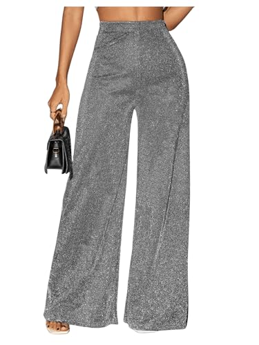 Floerns Women's Glitter High Waisted Wide Leg Pants Party Nightout Palazzo Trousers