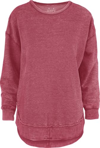 Royce Brand Melange Poncho Fleece: Long Sleeve Crew Neck Hi-Lo Round Bottom (Small, Crimson)