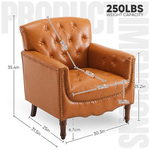 MOJAY-Modern-Accent-Chair-Mid-Century-PU-Leather-Living-Room-Chair-Comfy-Armchair-with-Thick-Padded-Cushion-Lounge-Sofa-Club-Chair-with-Sturdy-Wood-Legs-for-Bedroom-Home-Office-Camel MOJAY Modern Accent Chair Mid Century PU Leather Living Room Chair Comfy Armchair with Thick Padded Cushion Lounge Sofa Club Chair with Sturdy Wood Legs for Bedroom Home Office Camel
