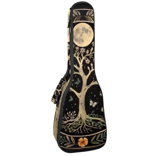 Niaocpwy 23 Inch Concert Ukulele Case Backpack Aesthetic Moon Phase Nature Flower Plant Butterfly Waterproof Ukulele Cover Padded Case