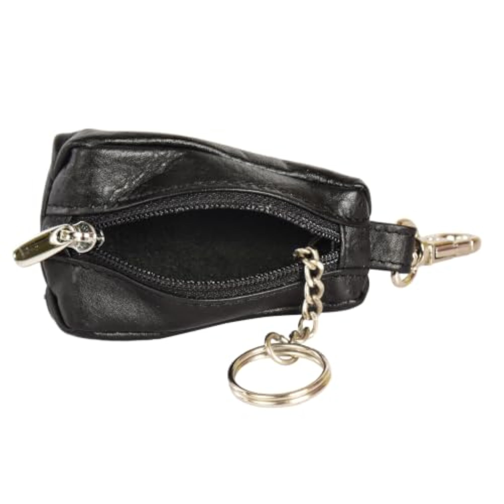 Black Genuine Leather Key Case with Lobster Claw Clasp