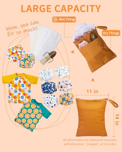 Image of babygoal Wet Dry Bags 3 Pack for Baby Cloth Diapers, Washable Travel Bags, Beach, Pool, Gym Bag for Swimsuits & Wet Clothes with Two Zippered Pockets 3LN29