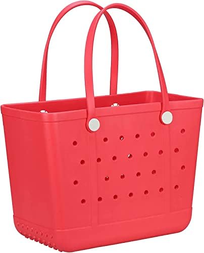 angilifan X Large Rubber Waterproof Beach Tote Bag, Durable Open Tote Travel Bag, Washable Anti-Tip Durable Beach Storage Basket Hole Open Tote Bag for Gym Beach Pool Travel
