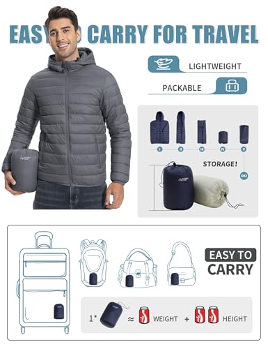 Image of Pioneer Camp Mens Lightweight Packable Puffer Jacket Hooded Insulated Thermal Puffy Winter Jackets for Running Travel