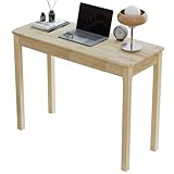 ENPKLUTE Solid Wood Desk with Drawers - 39 x 16 Inch Narrow Desks, Mid Century Modern Desks, Rubber Wood Study Table, Small Writing Desk for Bedroom|Small Spaces, Natural