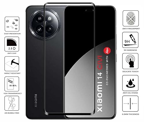 Image of eZell Tempered Glass (Curved) compatible for XIAOMI 14 CIVI, Sensitive touch, Edge to Edge Coverage Full Screen protector with Dry & Wet Wipes