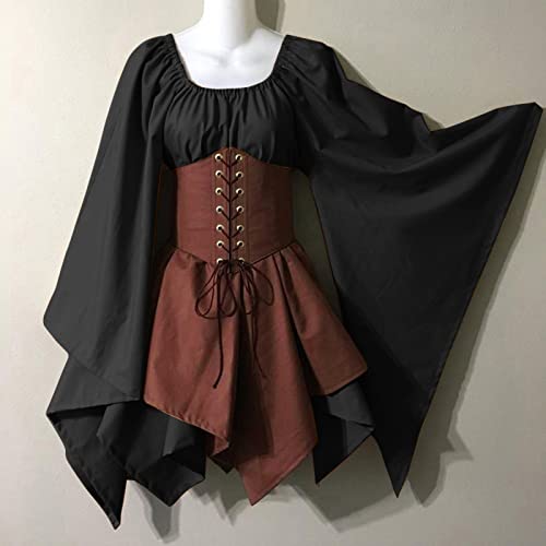 Robe traditionnelle médiévale de qualité supérieure avec corset en marron - 2