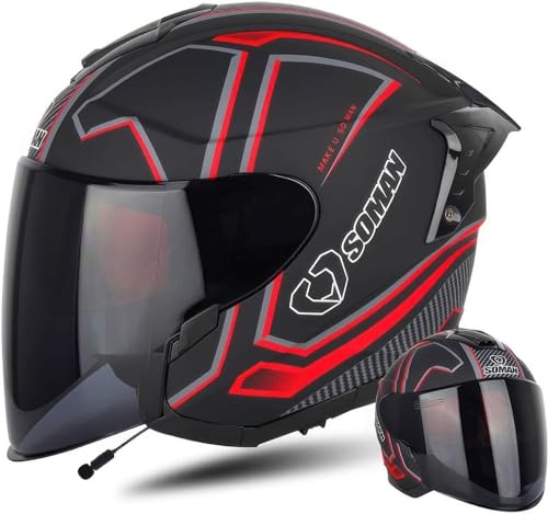 Casque moto ouvert rétro Bluetooth demi-casque 3/4 double pare-soleil XL