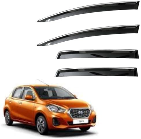 CAR SAAZ Non-Breakable Smoke Door Visor for Datsun Go (2014-2018)| Sun, Rain Wind Deflector | Strip Side Door Rain Visor – Set of 4 Pcs