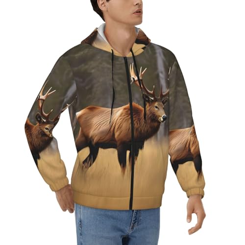 Sweatshirt homme zippé grande taille contre le froid avec imprimé forêt