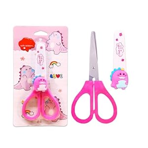 FunBlast Dino Stainless Steel Craft Scissor- Cute Kawaii Scissor with Safety Cover, Paper cutting scissors for art and craft work, Craft Scissors, Ideal for Scrapbooking, Paper Cutting, DIY (Pink)
