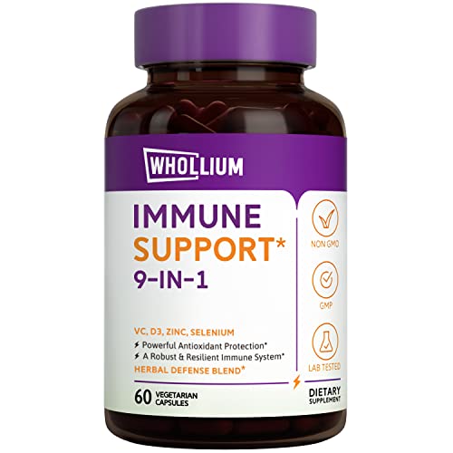 Whollium Sambucus Elderberry With Vc, D3, Zinc, Selenium, Echinacea, Garlic, Ginger & Black Pepper, 9-In-1 Immune & Antioxidant Support During Lockdown, Non-Gmo, High Absorption, 60 Vegetarian Caps #TOP21
