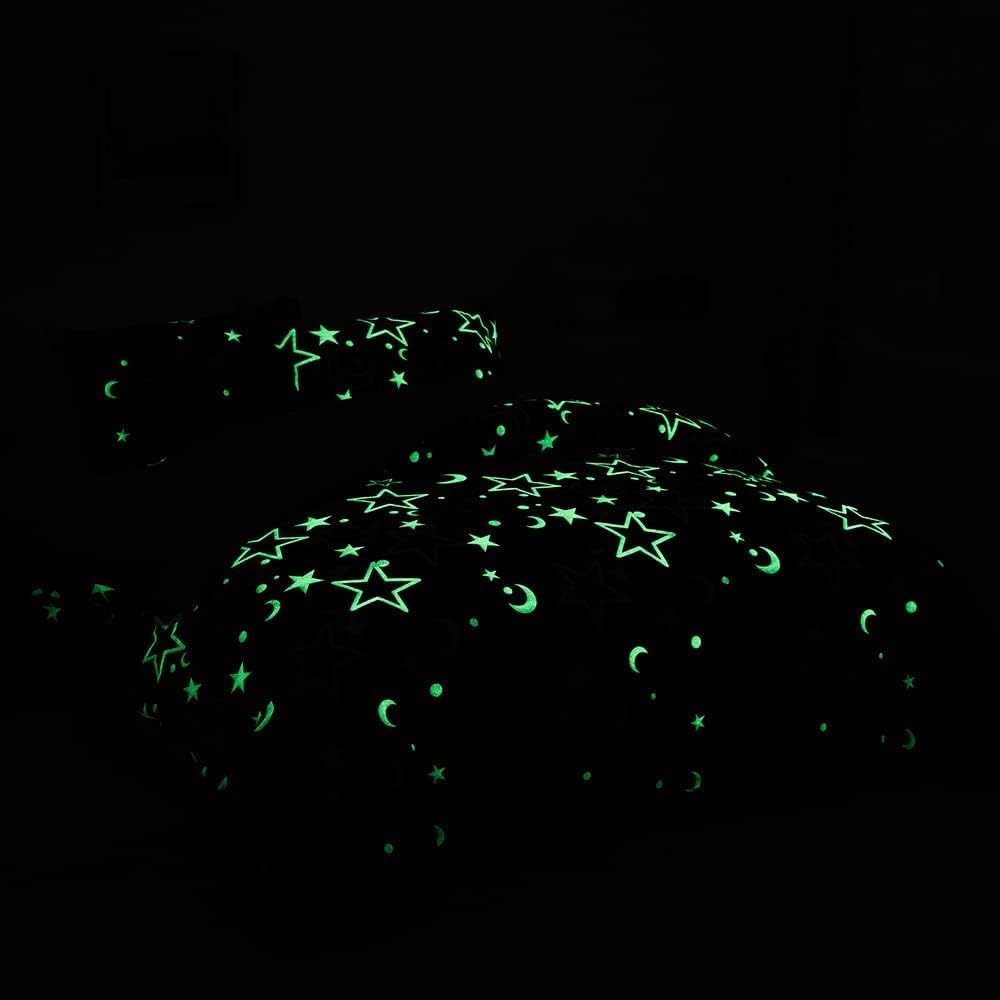 Galaxy Glow in The Dark Bedding Set for Girls Kids Blue Universe Starry Night Duvet Cover Super Soft Glow 200x200cm Bed Outer Space Stars Moon Comforter Cover Set Girl Bedroom - Image 2