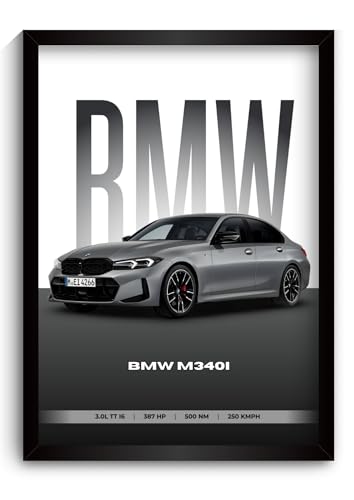Image of BMV M340i Poster | Framed A4 Sized (31 x 23 cm) | Car Posters for Wall, Gift for Boys | Supercar Frames | BMV Poster M340i Sportscar Frame | Car Posters for Wall, Bedroom, Hostel, Study Room (F 169)