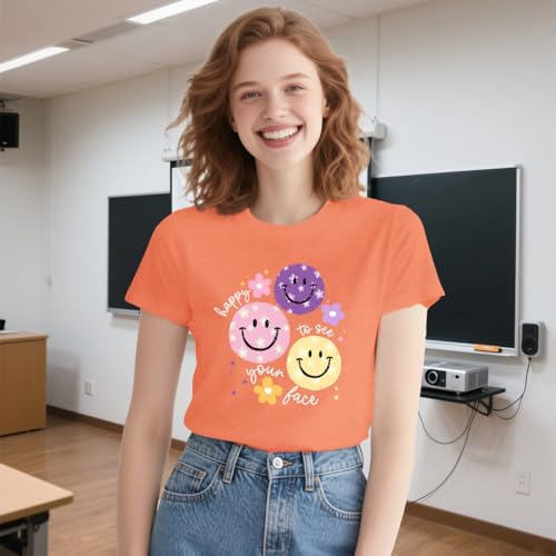 Womens Teacher Shirts Smile Faces T-Shirt for Teacher Happy to See Your Face Tee Tops2