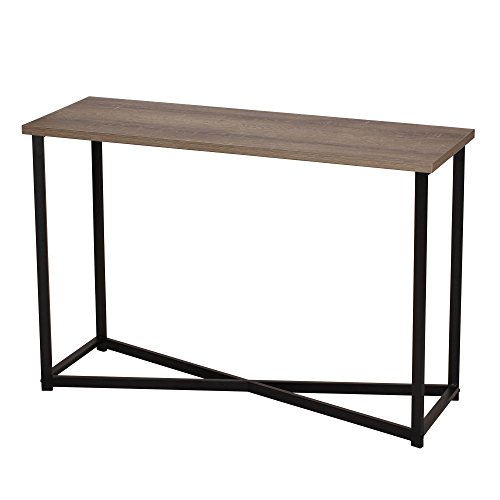 Household Essentials Jamestown Console Sofa Table Ashwood Rustic Wood Grain and Black Metal