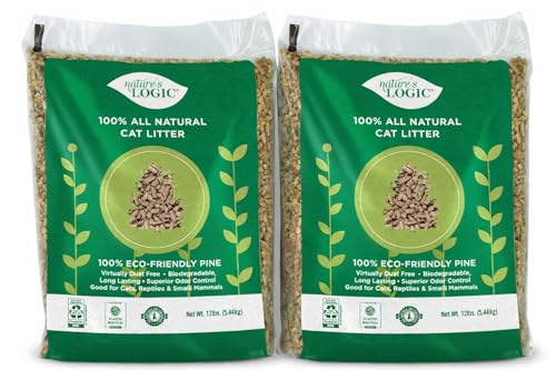 Nature's Logic 100% Natural Pine Pellet Cat Litter - 100% Ponderosa Pine, Dust-Free, Unscented, Biodegradable - Safe for Cats, Kittens, Reptiles & Small Pets - Highly Absorbent - 24lb (2,12lb)