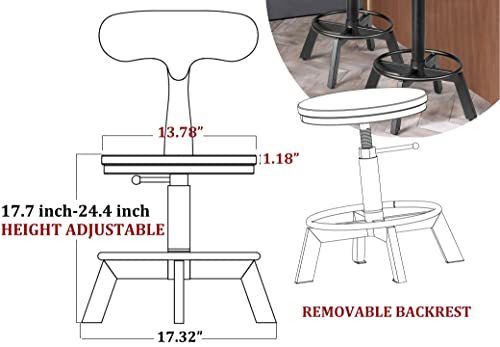 Lokkhan Bar Stools With Back Set Of 2, Rustic Industrial Kitchen Counter Stool 17"-24" Seat Height-Adjustable Swivel Breakfast Dining Stool,Black Metal Brown Wood 13.78" Dia #TOP6