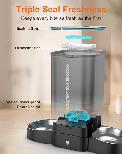 HoneyGuaridan Alimentador Automático Para Gatos De 5L Para Dois Gatos, Alimentador Inteligente Para
