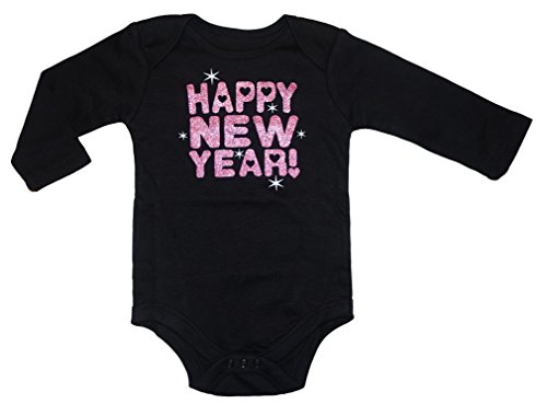 Topsville, Inc. Assorted Party, Tuxedo Boys & Girls Happy New Year Bodysuit Dress Up Outfit (0-3 Months, Pink Glitter Happy New Year!)