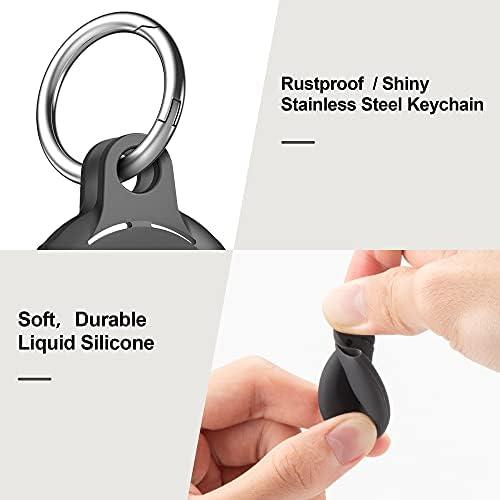Migeec Silicone Protective Case for AirTag with Sound Holes and Keychain Hook Strap, Safety Anti-Lost Portable, Pack of 2 (Black)