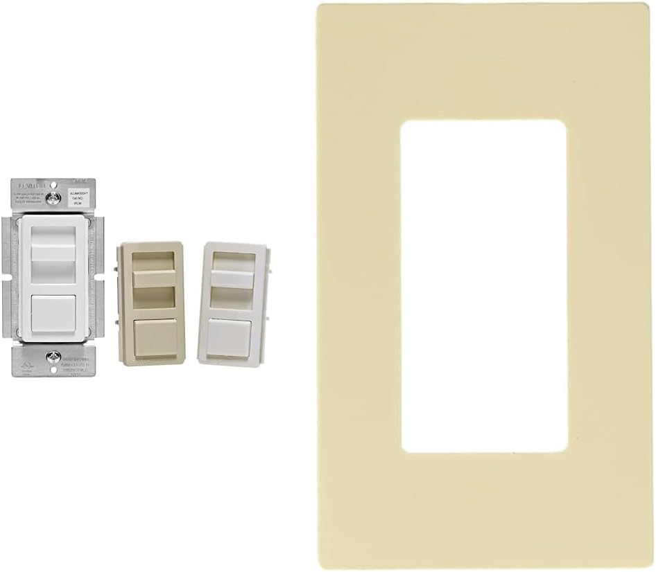 Leviton IllumaTech Dimmer Switch for Dimmable LED, Halogen and Incandescent Bulbs, IPL06-10Z, White with Ivory and Light Almond Faceplates with screwless wallplate