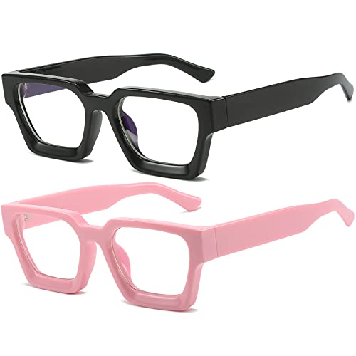 Image of AIEYEZO Square Thick Frame Glasses for Women Men Fashion Blue Light Glasses Trendy Chic Computer Eyeglasses