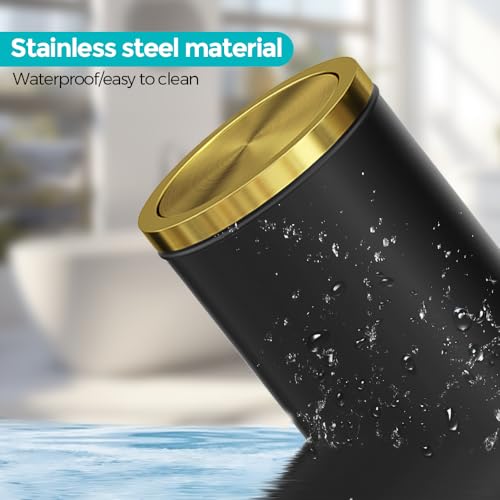 Image of 4.7 Gallon /18L Stainless Steel Bathroom Trash Can,Black and Gold Garbage Bin with Swing Lid,Round,Elegant Waste Basket,for Toilet,Kitchen,Living Room,Hotel,Home (18L-Black)