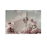  QITEX Cadre Decoration Murale 40x60cm Affiches Rose Fille Assise au bord de la mer Vintage Poster Mode Murale Art Ancien Bateau Voilier Rose toile peinture Imprimer Décoration