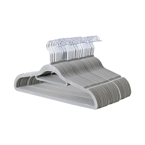 Set of 50 Velvet Hangers Non-Slip Strong High Standard 360 Degree Swivel Hooks Space Saving Ultra Thin-coat/Cloths/Shirts/Suits Hangers (Grey)