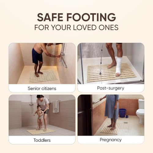 Image of Frido AeroDry Bath Mat, Premium Anti-Slip Bathroom Mat with Firm Grip, Fast-Drain Design & Gentle Massage Texture, Non-Slip PVC Shower Mat for Bathroom Floor - Beige Sand