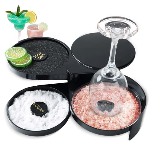 NATGAI 3-Tier Bar Glass Rimmer Bartender Tool | Bar Juice Cocktail Seasoning Box with 3 Swing-Out Trays, Sponge Included, Plastic Margarita Cocktail Bartender Tool, for Party, Bar, and Reception