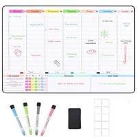 POPRUN Magnetic Calendar Weekly and Monthly Family Planner Whiteboard for Fridge