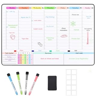 POPRUN Magnetic Calendar Whiteboard for Fridge Family Weekly Planner, A3 Family Schedule Planner with Time Slots, Reusable Dry Erase Board Meal Planner Board Monday to Sunday with 4 Markers and Eraser