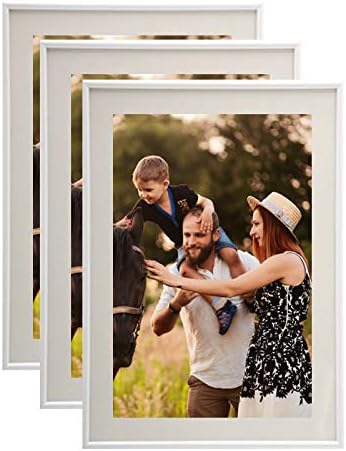 Set of 3 Photo Frames A4 White (21x29.7 cm) - Resin photo frame with protective glass pane - Delivered with foot stand and hooks for wall mounting. Ideal for photo, diplomas, advertising ....