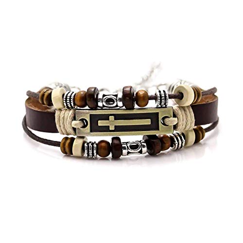 Xusamss Hip Hop Alloy Cross Bracelet Lobster Clasp Pu Leather Bracelet,7-9inches