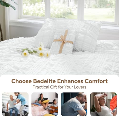 Image of BEDELITE Twin Comforter Set, Seersucker Bedding Set 2 Pieces, Bright White | All Season Use, Machine Washable, Soft and Lightweight, Ruched Comforter for Bedroom and Dorm Room, Wrinkle-Resistant
