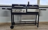 Kombi Grill, Gasgrill 3+1 Brenner und Holzkohlegrill kombiniert 185cm breit, 53 cm tief, 116 cm hoch, Grillhöhe 85 cm