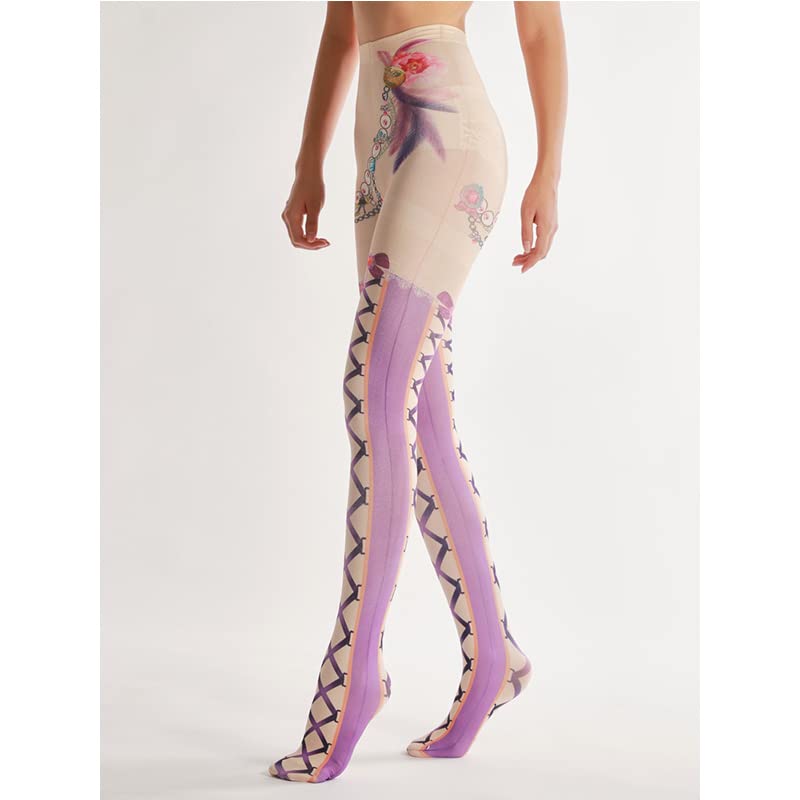 Image of Sahabowi Women Tights, Sheer High Waist Pantyhose, Vintage Control Top Stockings, Siwa opaque print1
