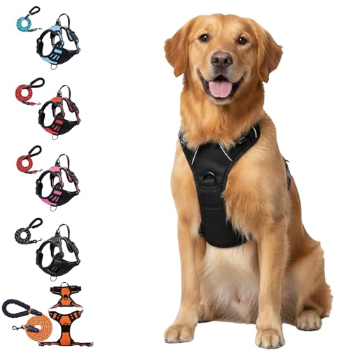 Harnais Anti Traction Elyo pour Chien, Harnais De Chien Anti-Traction Réglable Respirant, (Noir, XL (22,5 à 45 kg))