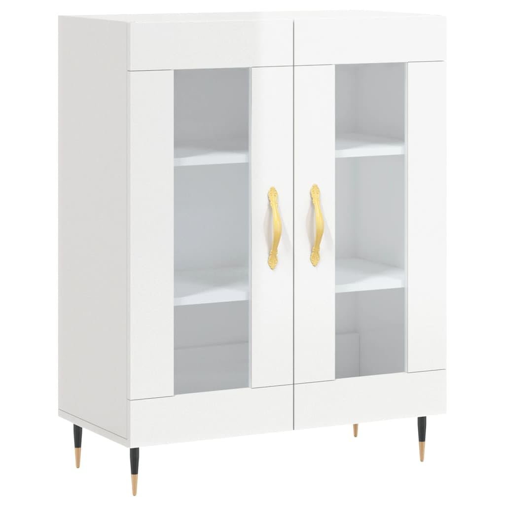 Credenza bianca lucida, 69,5 x 34 x 90 cm, con ante in vetro