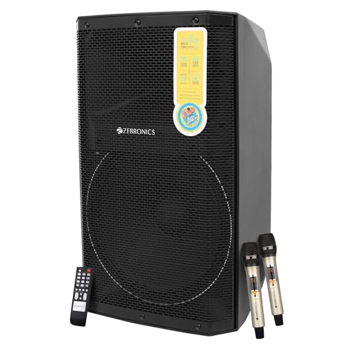 Image of ZEBRONICS Epic Plus Party DJ Speaker, 480 Watts, Supports Bluetooth, USB, SD, AUX, Dual UHF Wireless MIC, Karaoke & Recording Function, Wired Mic Input & Controls, Black