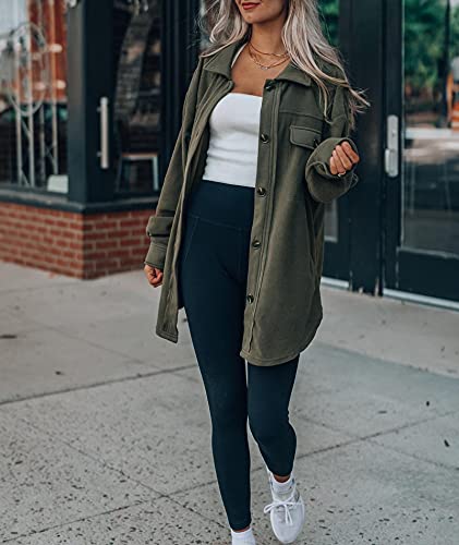 Somthron Women's Fleece Cardigan Long Sleeve Oversized Shacket Sherpa Shirt Jacket Button Down Lapel Collar Blouses Tops With Pockets Ag-L #TOP2